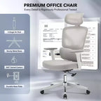 Chaise de bureau ergonomique à dossier haut, chaise de jeu en maille respirante avec support lombaire réglable et accoudoirs 3D