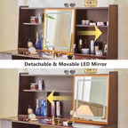 Coiffeuse Moderne GDFStudio Cadi avec Miroir Coulissant à Lumière LED 3 Couleurs et Tabouret en Similicuir