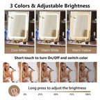 Coiffeuse Moderne GDFStudio Cadi avec Miroir Coulissant à Lumière LED 3 Couleurs et Tabouret en Similicuir