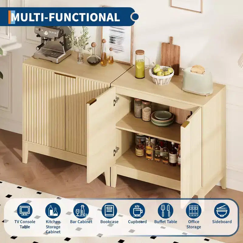 Buffet de salle à manger cannelé de 80 cm, petit buffet de bar à café moderne avec étagères réglables, console d'entrée, meuble bas de rangement