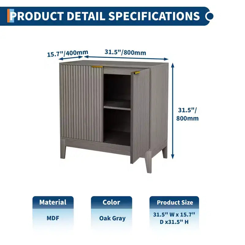 Buffet de salle à manger cannelé de 80 cm, petit buffet de bar à café moderne avec étagères réglables, console d'entrée, meuble bas de rangement