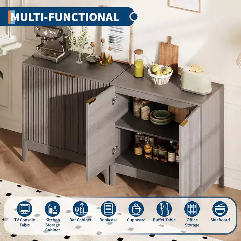 Buffet de salle à manger cannelé de 80 cm, petit buffet de bar à café moderne avec étagères réglables, console d'entrée, meuble bas de rangement