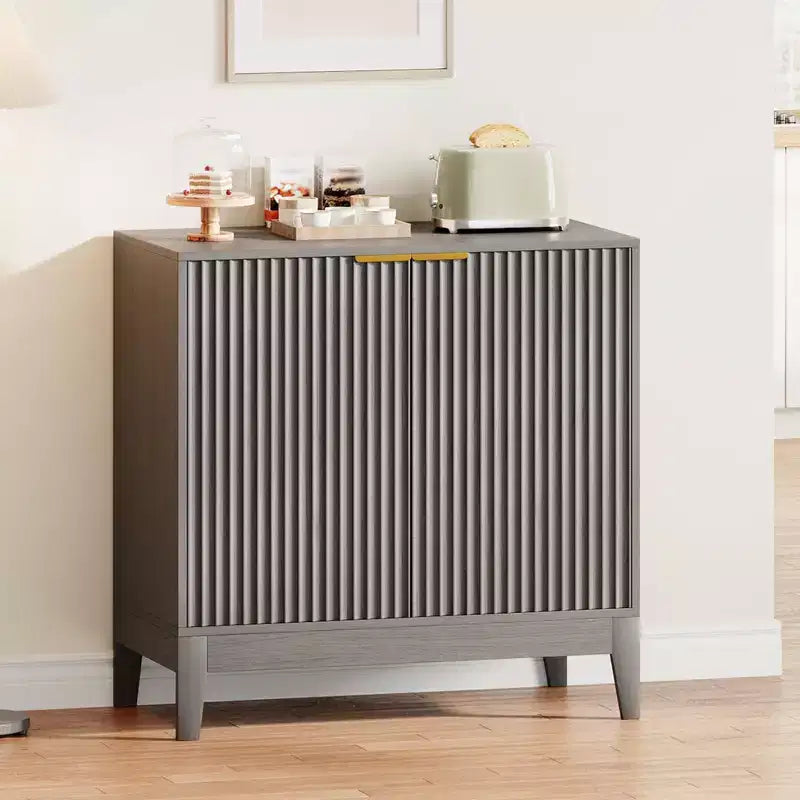Buffet de salle à manger cannelé de 80 cm, petit buffet de bar à café moderne avec étagères réglables, console d'entrée, meuble bas de rangement
