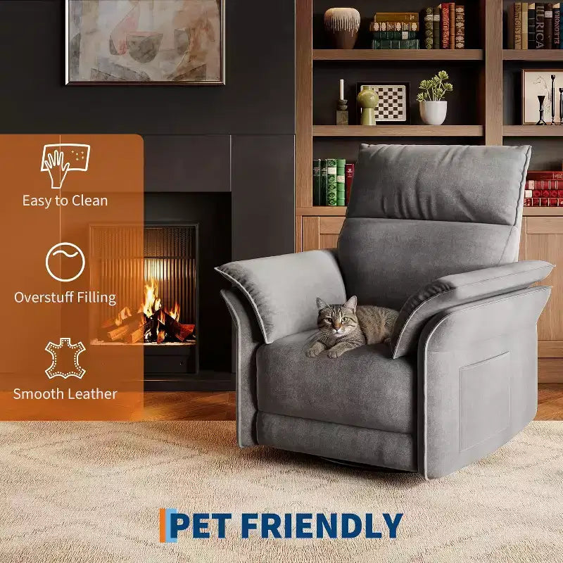 Fauteuil inclinable électrique avec port USB, fauteuil à bascule pivotant à 270° avec assise large et tissu chenille, pour salon ou chambre de bébé