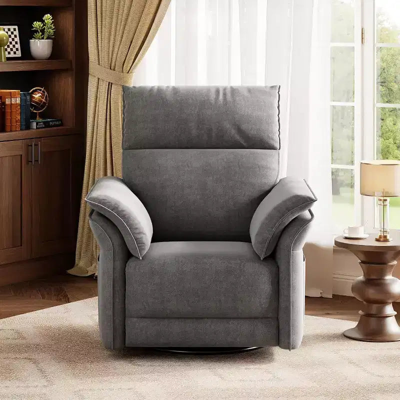 Fauteuil inclinable électrique avec port USB, fauteuil à bascule pivotant à 270° avec assise large et tissu chenille, pour salon ou chambre de bébé