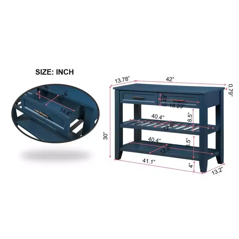 TUYOHW 42 Table Console en Bois avec 2 Tiroirs et Étagères Ouvertes, Buffet D'Entrée Rustique avec Poignées en Fer pour Cuisine, Salon, Entrée, Couloir