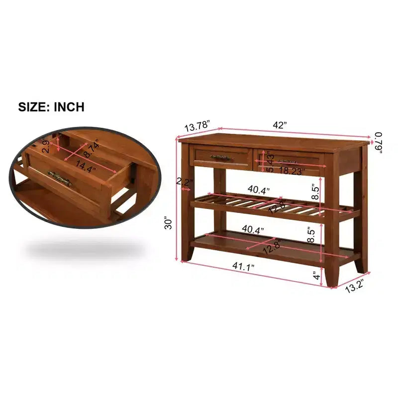 TUYOHW 42 Table Console en Bois avec 2 Tiroirs et Étagères Ouvertes, Buffet D'Entrée Rustique avec Poignées en Fer pour Cuisine, Salon, Entrée, Couloir