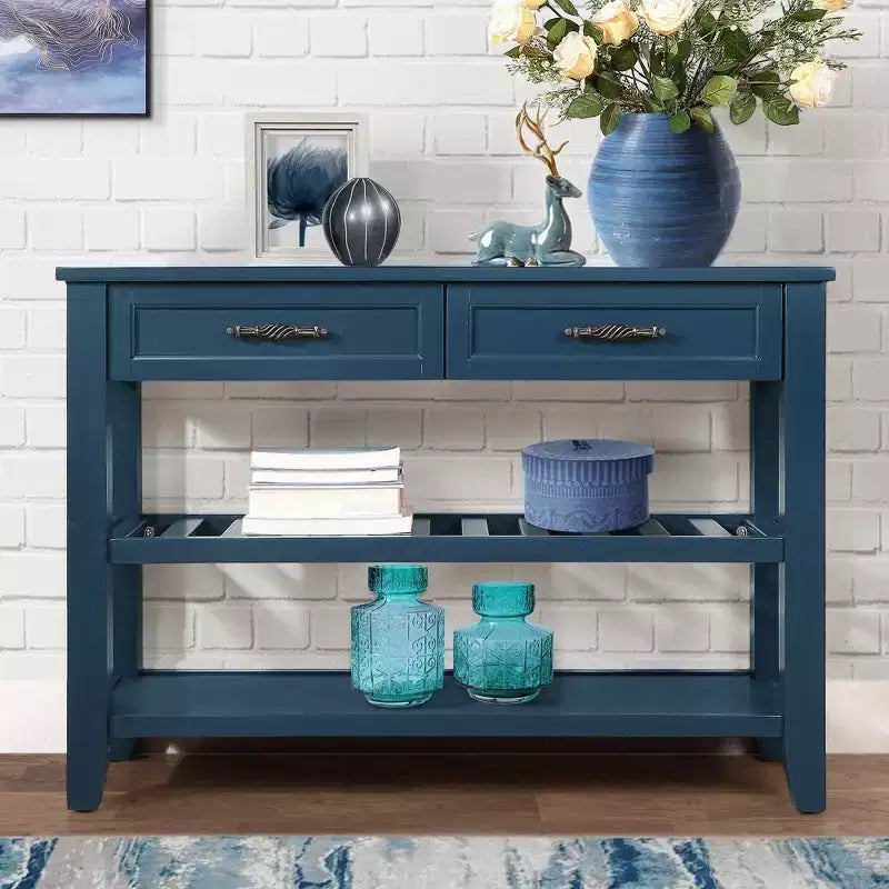 TUYOHW 42 Wood Console Table with 2 Drawers & Open Shelves,Rustic Entryway Sideboard with Iron Handles for Kitchen,Living Room,Entryway,Hallway