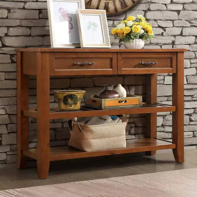 TUYOHW 42 Table Console en Bois avec 2 Tiroirs et Étagères Ouvertes, Buffet D'Entrée Rustique avec Poignées en Fer pour Cuisine, Salon, Entrée, Couloir