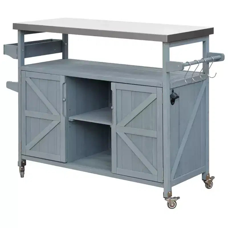 Chariot de barbecue portable avec rangement, table de préparation de barbecue en PEHD étanche avec plateau en acier inoxydable 304, utilisation par tous les temps, chariot de camping avec roues
