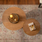 Maxax – Table basse ronde de 31,1 po en bois de chêne naturel avec base découpée pour salon et espaces de ferme