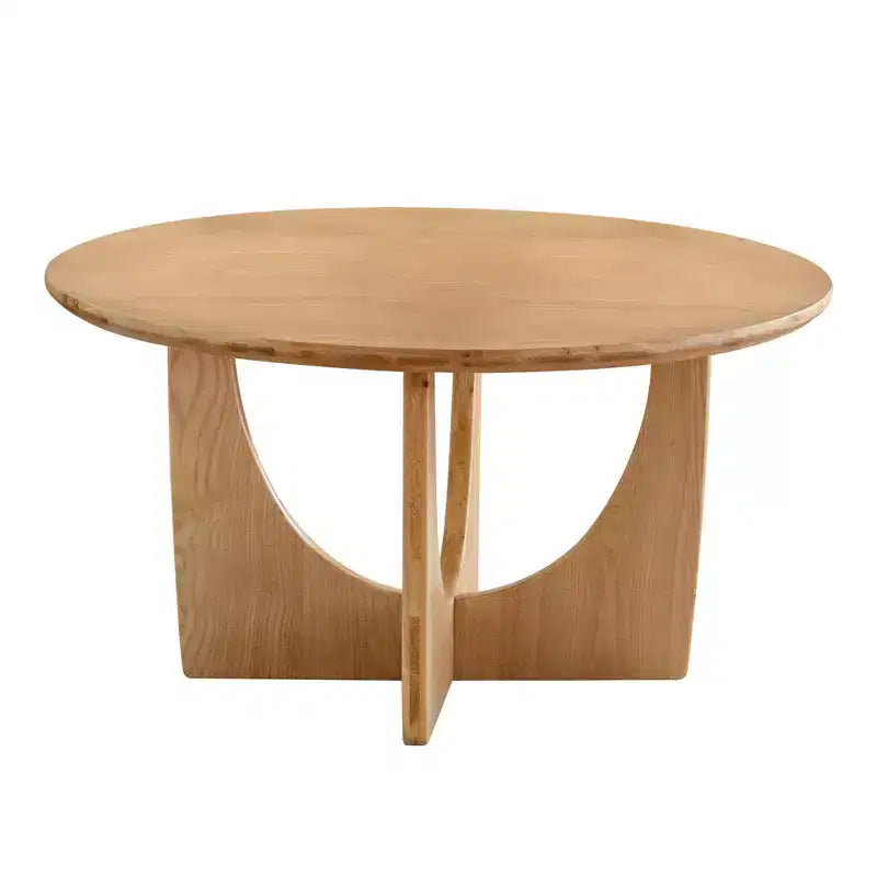 Maxax – Table basse ronde de 31,1 po en bois de chêne naturel avec base découpée pour salon et espaces de ferme