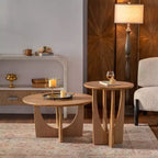 Maxax – Table basse ronde de 31,1 po en bois de chêne naturel avec base découpée pour salon et espaces de ferme