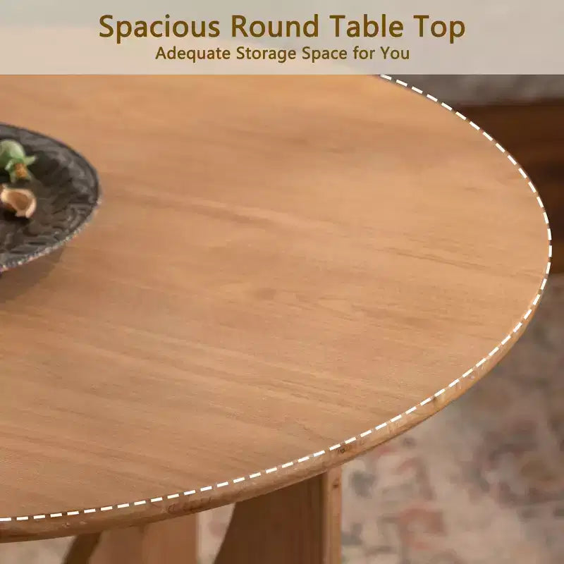 Maxax – Table basse ronde de 31,1 po en bois de chêne naturel avec base découpée pour salon et espaces de ferme
