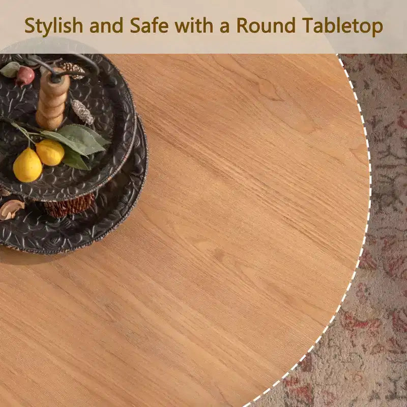 Maxax – Table basse ronde de 31,1 po en bois de chêne naturel avec base découpée pour salon et espaces de ferme