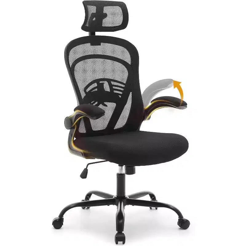Chaise de bureau ergonomique, chaise de bureau d'ordinateur confortable avec accoudoirs relevables, chaise de jeu confortable avec support lombaire pour chambre à coucher, bureau, étudiant, siège large