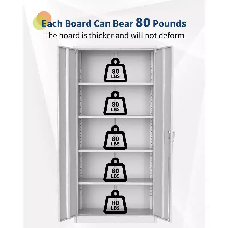 Armoire de rangement haute en métal de 180 cm avec portes verrouillables, 4 étagères réglables et pieds de nivellement, organisateur robuste en acier laminé à froid pour cellier, garage