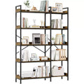 5 Tier Corner Bookshelf with 4 Hooks, Wooden Bookcase with Open Storage Shelves and Metal Frame, Freestanding Storage Organizer for Home Office