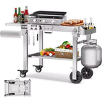 Gril et table de préparation pliables portables avec roulettes, support de barbecue en acier inoxydable pour le camping, les pique-niques et la cuisine en plein air, chariot de salle à manger roulant