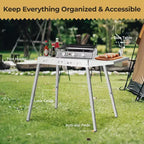 Gril et table de préparation pliables portables avec roulettes, support de barbecue en acier inoxydable pour le camping, les pique-niques et la cuisine en plein air, chariot de salle à manger roulant