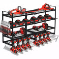 COZONY Heavy Duty Wall Mount Tool Organizer Rack, 4-Tier Metal Garage Storage with 8 Drill Slots & Hooks, 240Lb Capacity Tool Organizer for Workshop