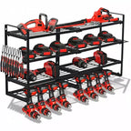 COZONY Heavy Duty Wall Mount Tool Organizer Rack, 4-Tier Metal Garage Storage with 8 Drill Slots & Hooks, 240Lb Capacity Tool Organizer for Workshop