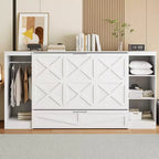Lit escamotable double Clihome avec étagères de chevet et armoire