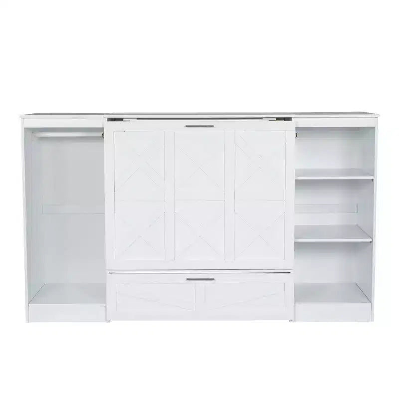 Lit escamotable double Clihome avec étagères de chevet et armoire
