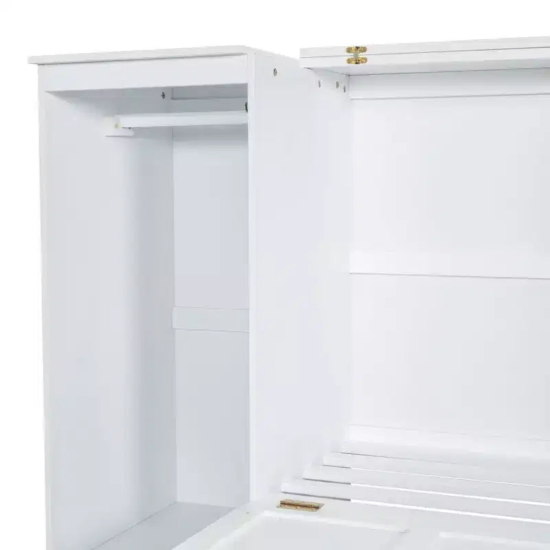 Lit escamotable double Clihome avec étagères de chevet et armoire