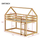 Bellemave Lit Superposé Jumeau sur Jumeau de type Maison avec Échelle et Barrières de Sécurité, Cadre de Lit Superposé en Bois d'Hévéa pour Enfants