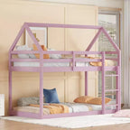 Bellemave Lit Superposé Jumeau sur Jumeau de type Maison avec Échelle et Barrières de Sécurité, Cadre de Lit Superposé en Bois d'Hévéa pour Enfants