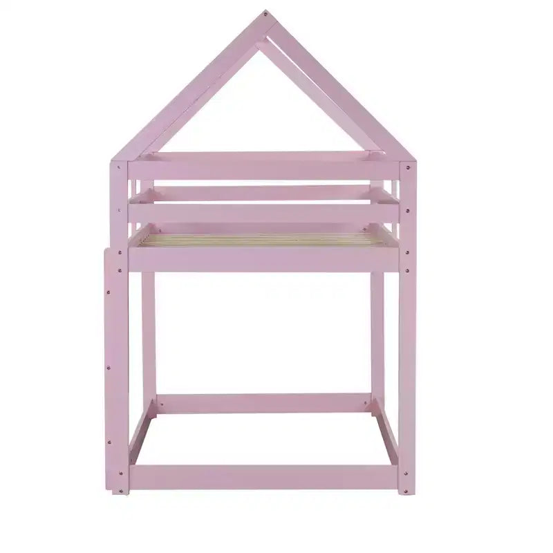 Bellemave Lit Superposé Jumeau sur Jumeau de type Maison avec Échelle et Barrières de Sécurité, Cadre de Lit Superposé en Bois d'Hévéa pour Enfants