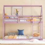 Bellemave Lit Superposé Jumeau sur Jumeau de type Maison avec Échelle et Barrières de Sécurité, Cadre de Lit Superposé en Bois d'Hévéa pour Enfants
