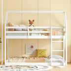 Bellemave Lit Superposé Jumeau sur Jumeau de type Maison avec Échelle et Barrières de Sécurité, Cadre de Lit Superposé en Bois d'Hévéa pour Enfants
