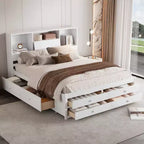Lit plateforme queen/king size en bois de pin avec tête de lit de rangement et 8 tiroirs - ModernLuxe