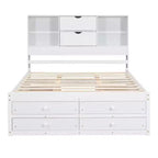 Lit plateforme queen/king size en bois de pin avec tête de lit de rangement et 8 tiroirs - ModernLuxe