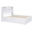 Lit plateforme queen/king size en bois de pin avec tête de lit de rangement et 8 tiroirs - ModernLuxe