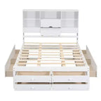 Lit plateforme queen/king size en bois de pin avec tête de lit de rangement et 8 tiroirs - ModernLuxe