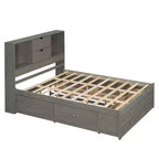 Lit plateforme queen/king size en bois de pin avec tête de lit de rangement et 8 tiroirs - ModernLuxe