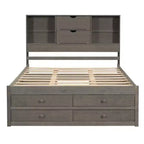 Lit plateforme queen/king size en bois de pin avec tête de lit de rangement et 8 tiroirs - ModernLuxe