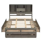 Lit plateforme queen/king size en bois de pin avec tête de lit de rangement et 8 tiroirs - ModernLuxe