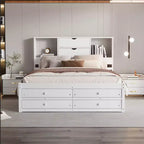 Lit plateforme queen/king size en bois de pin avec tête de lit de rangement et 8 tiroirs - ModernLuxe