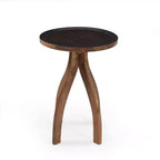 MAYEERTY Table d'appoint élégante en bois de manguier de style bohème, table basse à plateau incurvé avec rebords et tons terreux pour le salon