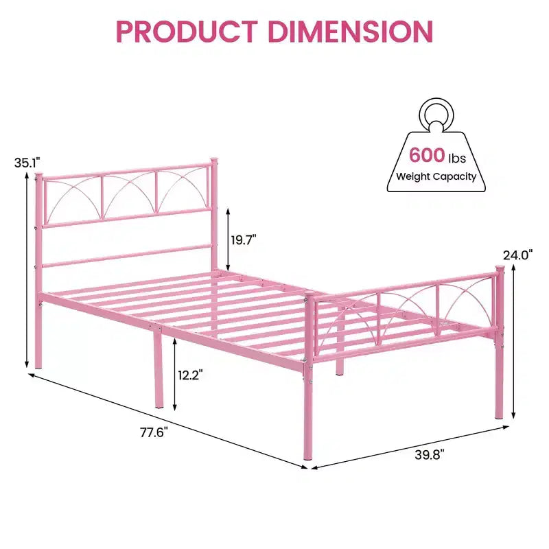 COZONY Cadre de lit double 14 pouces avec tête de lit/pied de lit, lit plateforme rose avec rangement sous le lit