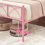 COZONY Cadre de lit double 14 pouces avec tête de lit/pied de lit, lit plateforme rose avec rangement sous le lit