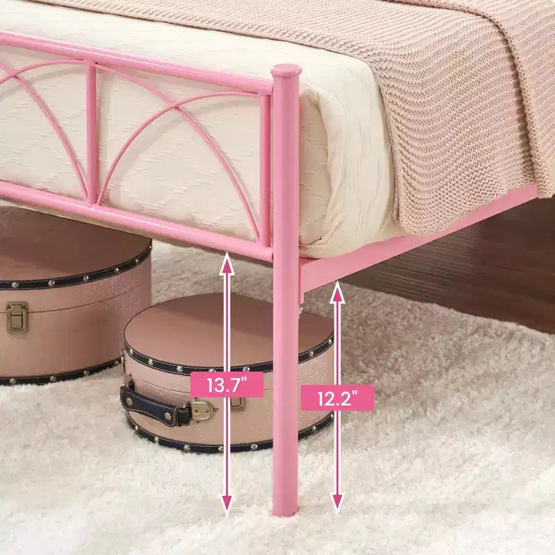 COZONY Cadre de lit double 14 pouces avec tête de lit/pied de lit, lit plateforme rose avec rangement sous le lit