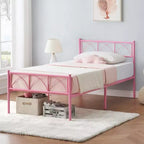COZONY Cadre de lit double 14 pouces avec tête de lit/pied de lit, lit plateforme rose avec rangement sous le lit