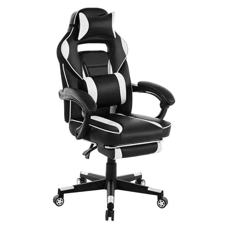 Chaise de jeu Grande Taille avec Repose-pieds, Fauteuil de Bureau Ergonomique Inclinable à Dossier Haut pour Adultes 56P x 68,5L x 127H cm