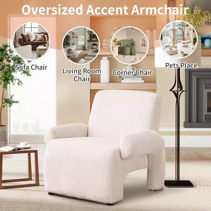 Fauteuil d'appoint surdimensionné Bestier en tissu chenille de qualité supérieure, avec larges accoudoirs, confort ergonomique et cadre en bois massif
