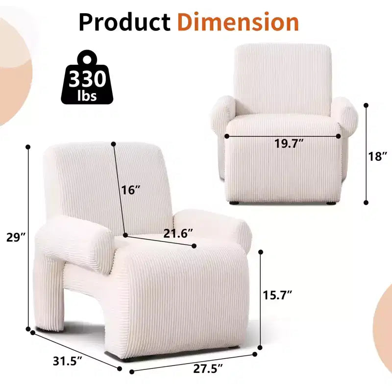 Fauteuil d'appoint surdimensionné Bestier en tissu chenille de qualité supérieure, avec larges accoudoirs, confort ergonomique et cadre en bois massif